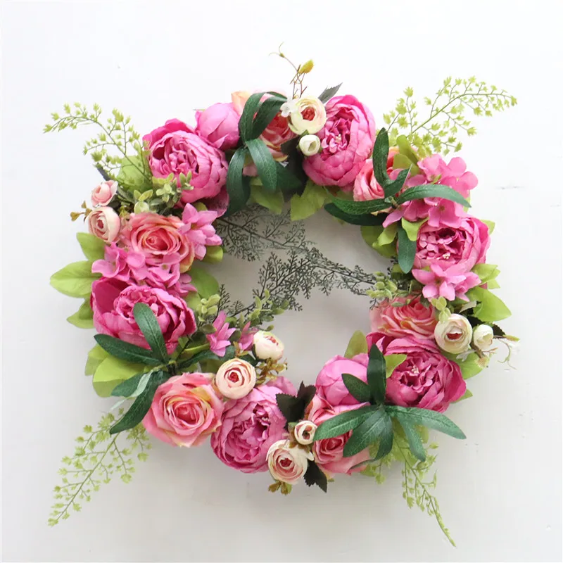 35cm rose Роза Пион гирлянды в виде искусственных цветов Европейская Перемычка настенный декоративный цветок дверь венок для свадьбы дома Рождество украшения - Цвет: 35cm rose