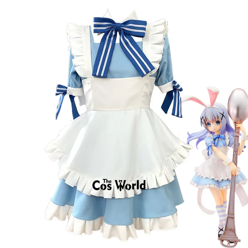 

Is the order a rabbit Kafuu Chino Maid Apron Dress Uniform Outfit Anime Customize Cosplay Costumes