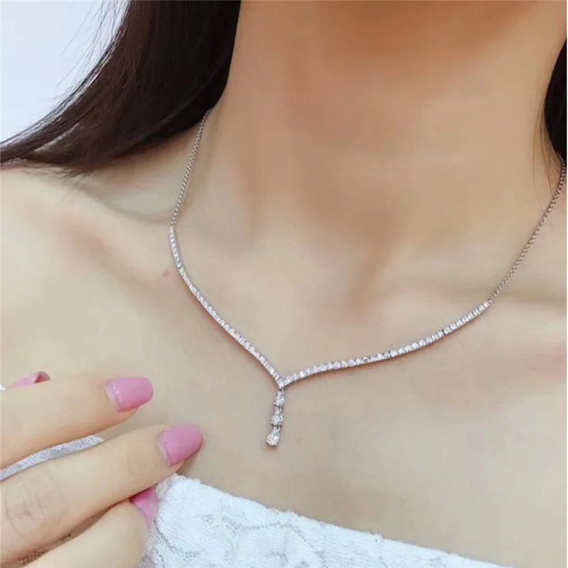 Настоящее 18 К Золотое бриллиантовое ожерелье 1.5ct для женщин можно выбрать Муассанит свадебный подарок - Gem Color: Natural diamond
