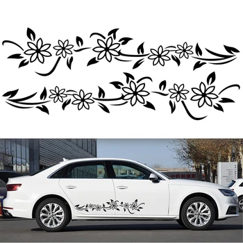 

1 Pair Flower Totem Car Stickers and Decals Waist Line Sticker Auto Doors Vinyl Racing Styling Car Accessories