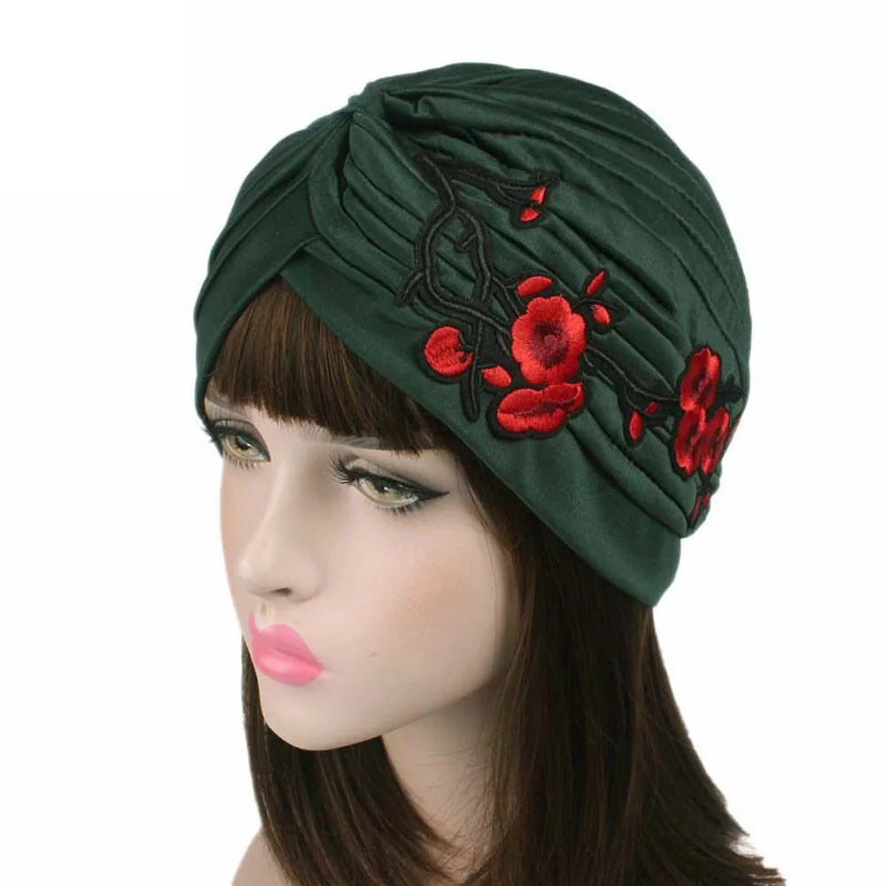 

Fashion Rose Embroidery Cancer Chemo Hat Beanie Scarf Turban Head Wrap Cap Woman Summer Knitted Hats For Gorra Mujer Verano #LR3