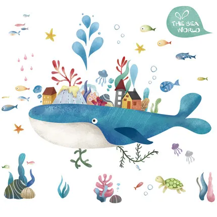 Дополнительные Большие из ПВХ стикер на стену подводный мир китов DIY Детская комната настенная наклейка для детской комнаты украшения спальни обои