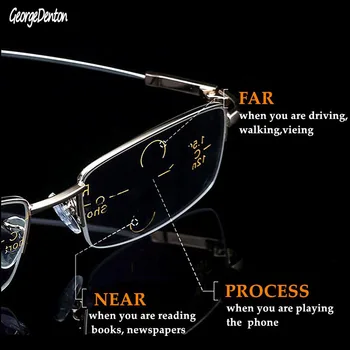 

2020 Metal Multifocal Reading Glasses Progressive Bifocal Anti Blue Ray UV Protect Presbyopic Glasses Half Frame Men Women