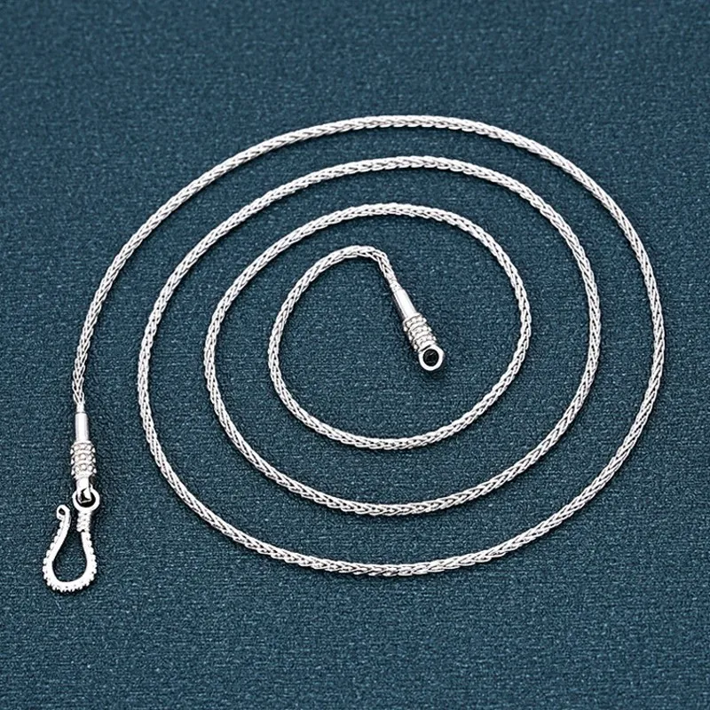 BOCAI Real Solid s925 Silver Jewelry Retro Hand-woven 1.5MM Trendy Hemp Rope Personality Man and Woman Necklaces