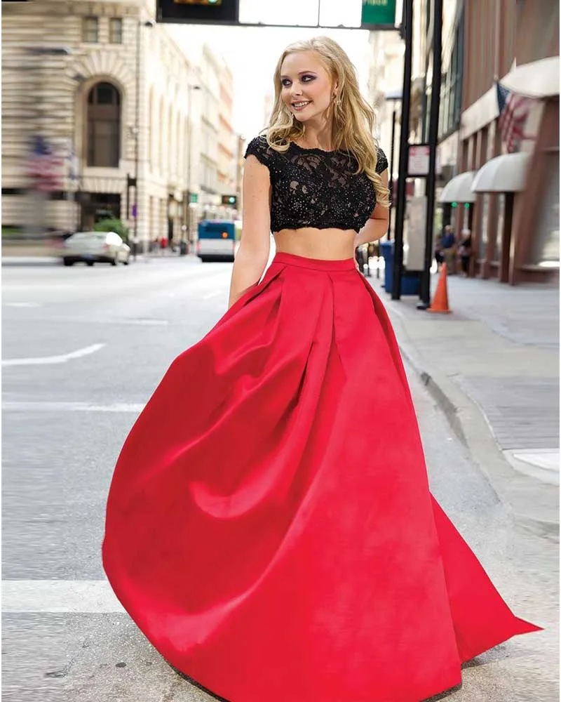 

Vestidos De Festa Longo black lace Red Long Open Back Crop Top 2 Piece Prom 2019 Special Occasion Abendkleider bridesmaid dress