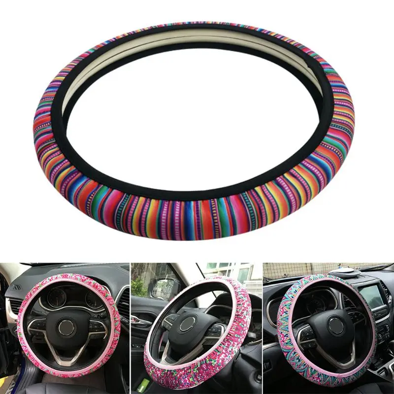 

Universal Handmade Boho Tie Dyeing Steering Wheel Cover Stretch-on Fabric Steering Wheel Cover U1JF
