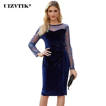 

Summer Dress Women 2020 Elegant Sexy Hollow Out Embroidery Sequins Split Long Party vestidos Casual Velvet Office Bodycon Dress