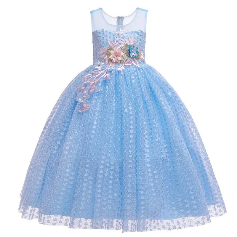 Вечерние платья для девочек; Элегантное свадебное платье с цветочным узором для девочек; платье принцессы для торжеств; торжественное платье для первого праздника; вечернее платье для девочек; кружевное платье