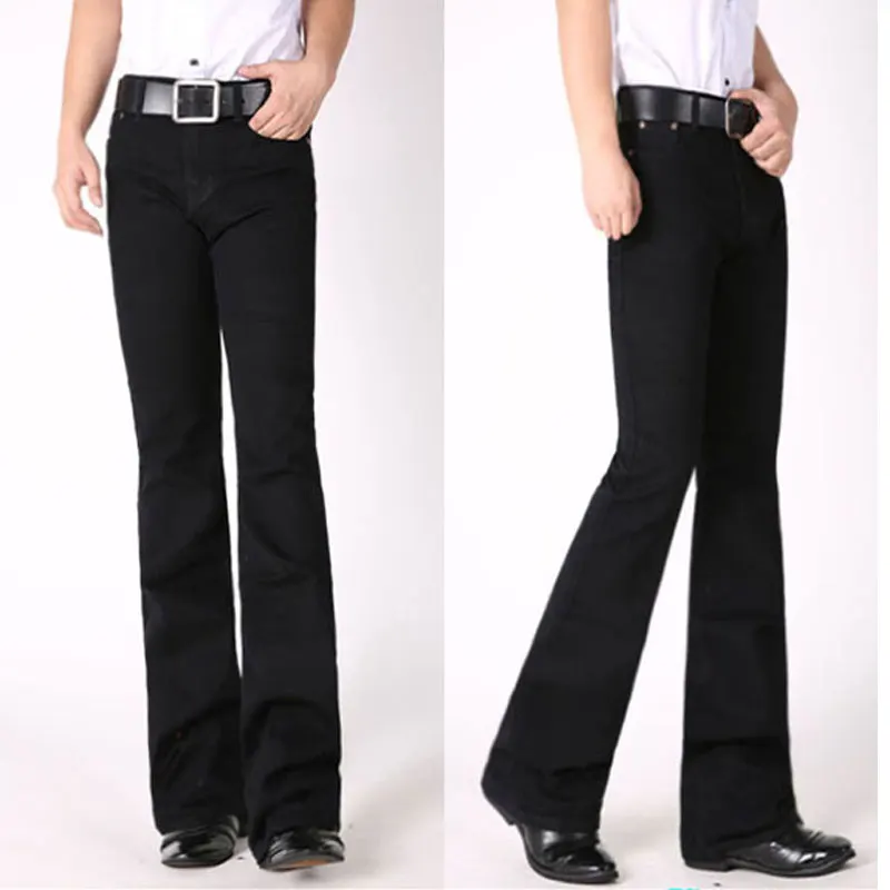 Мужские расклешенные джинсы брюки с высокой талией длинные расклешенные джинсы для мужчин расклешенные синие джинсы Hommes колокольчики джинсы с кроем для женщин мужчин - Цвет: Черный