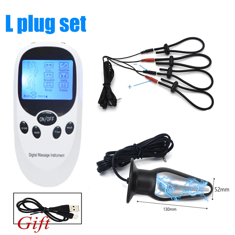 USB Charge Host SM Electro Shock Anal Butt Plug Electro Shock Penis Ring E-stim Cock Ring Medical Sex Toys Men Masturbator