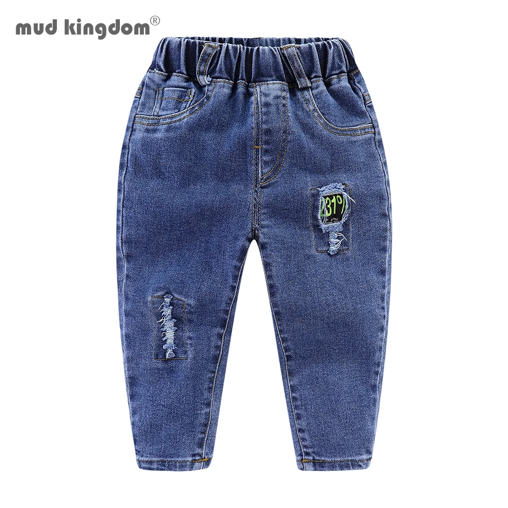 

Mudkingdom Kids Pants Winter Solid Ripped Children Trousers Elastic Waist Fashion Casual Jeans for Boys Girls