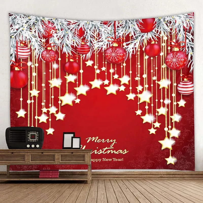 

Happy Christmas Festival Scenario Christmas Lantern Santa Christmas Tree Printed tapestry