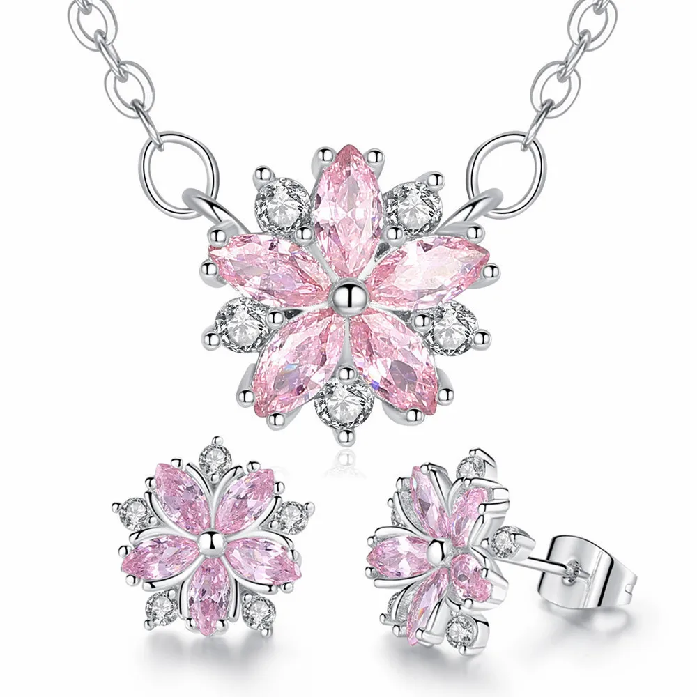 

Fashion Jewelry Romantic Austrian Crystal Cherry Necklace Jewelry Set Women's CZ Jewelry Necklaces Earrings Set