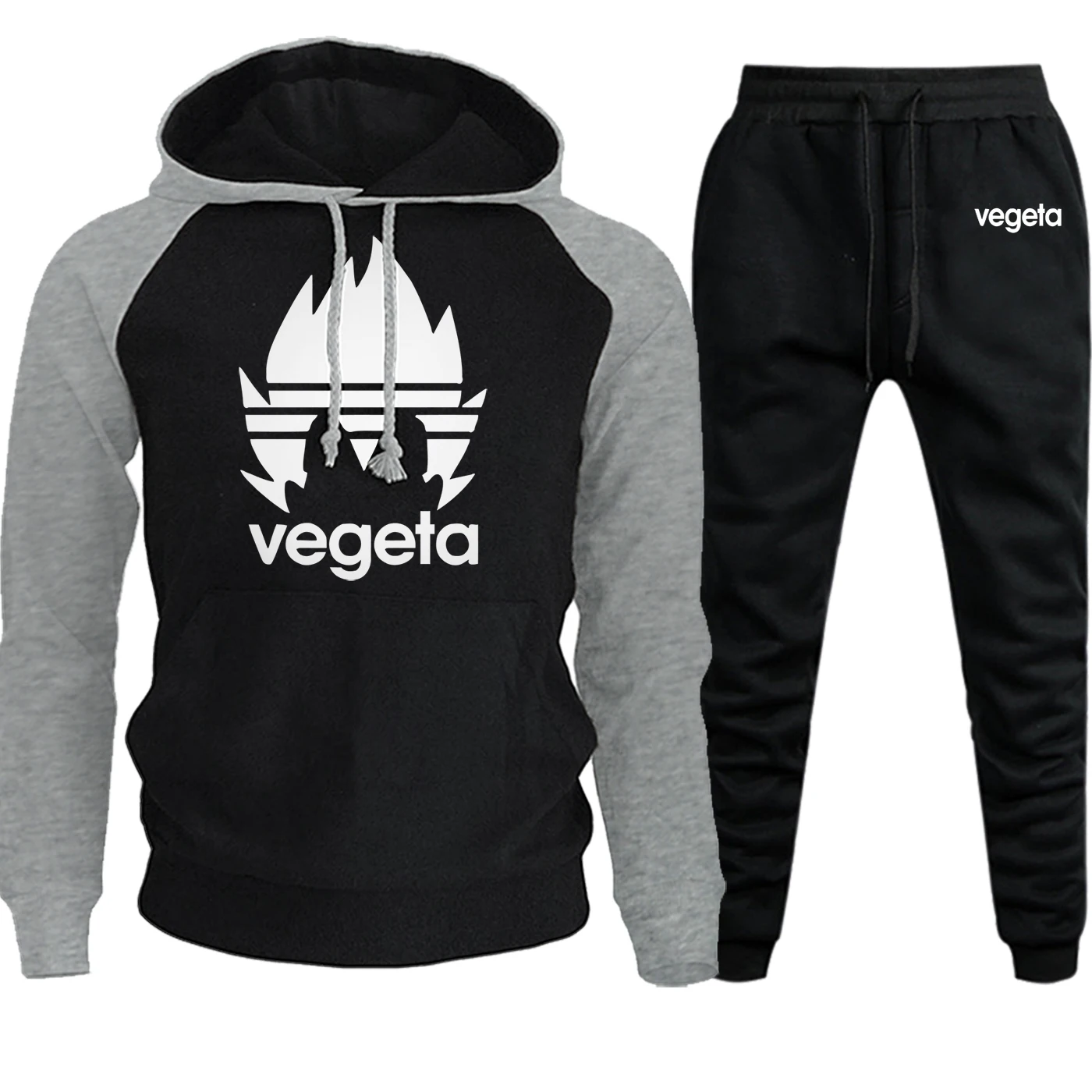 Vegeta Dragon Ball толстовки реглан мужская уличная одежда осень зима костюм мужской мультфильм флис с капюшоном пуловер+ брюки комплект из 2 предметов - Цвет: gray black5