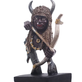 

[COS] African Warrior Statue Retro Inuit Characters Art Sculpture Creative Resin Craft Desktop Office Decorations For Home