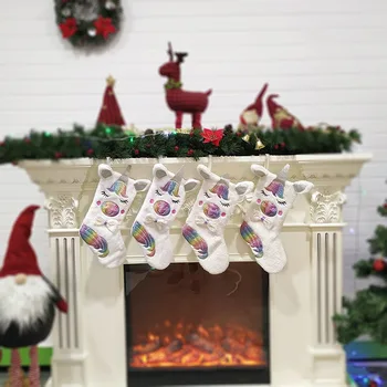

2020 Unicorn Design Christmas Pendant Hanging Ornaments Socks with Light Xmas Trees Sock Candy Bag Christmas Party Gift for Kids