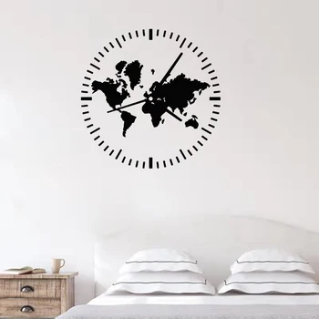 

Clock Wall Decal Travel Tourism Abstract World Map Vinyl Window Stickers Living Room Bedroom Home Decor Art Creative Mural