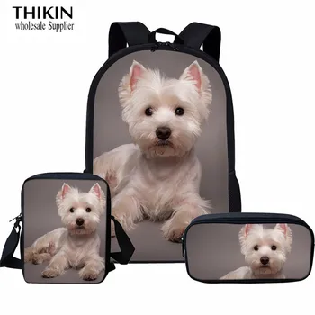 

THIKIN 3D Cute Westie Prints Backpack for Teenager Girls Boys Fashion Shoulder School Bag Mochila Students Rucksack Wholesale