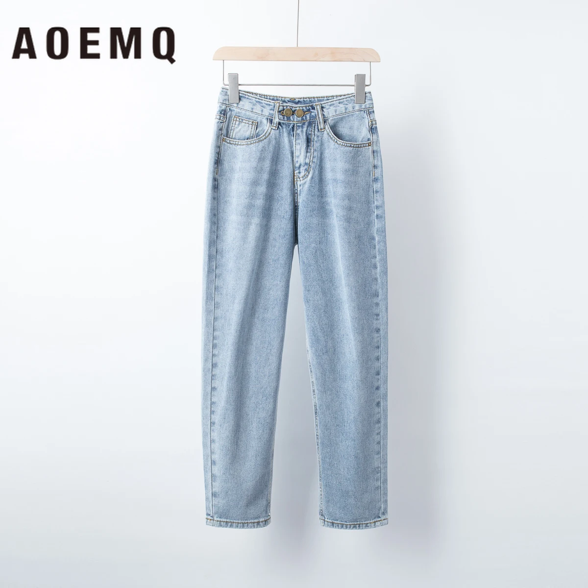 AOEMQ повседневные Простые брюки джинсовые синие карго осенние спортивные