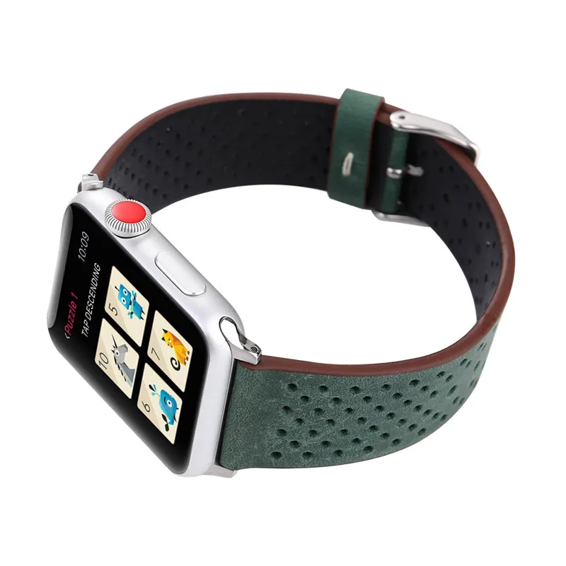 Натуральная кожа аксессуары ремешок для наручных часов Apple Watch, версии 44/40 мм дышащий ремень для наручных часов iWatch, 4/3/2/1 Замена Браслет