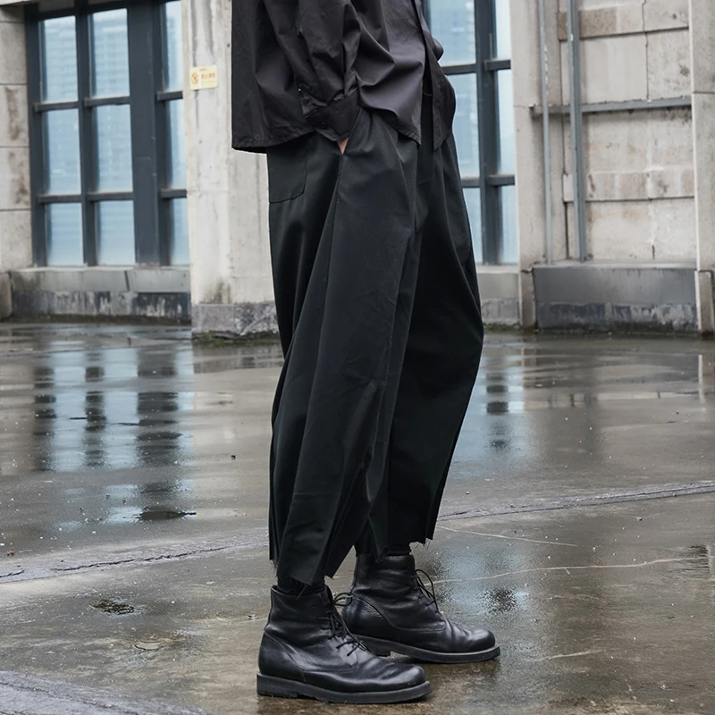 Men's new dark new trouser leg drape design hip-hop Japanese loose casual nine point wide leg pants