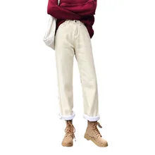 Женские флисовые джинсы, женские утолщенные теплые джинсы, брюки,, высокая талия, сексуальные уличные штаны, новые модные свободные джинсовые штаны P9287