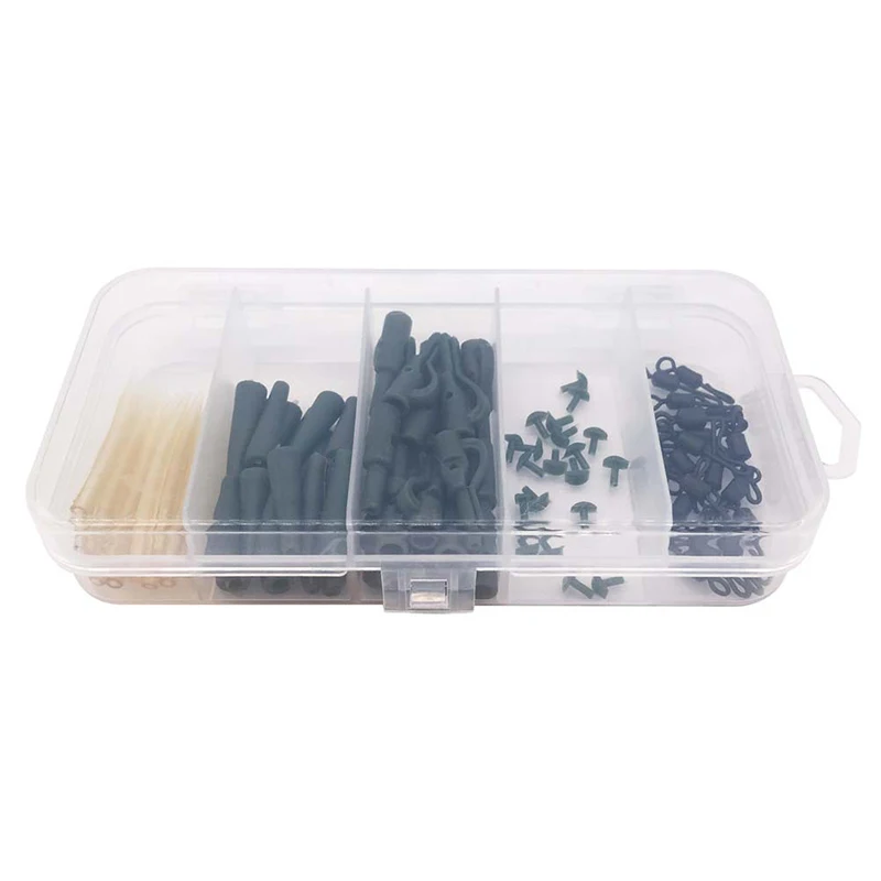 

1 set of Carp Fishing Tackle Sleeves Tubes Trident Knots Swivels Connectors With Box