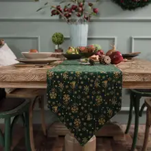 Table Runner Christmas Party Decorations Green Gold Placemats Table Cloth Runners Rustic Home Dining Foom Table