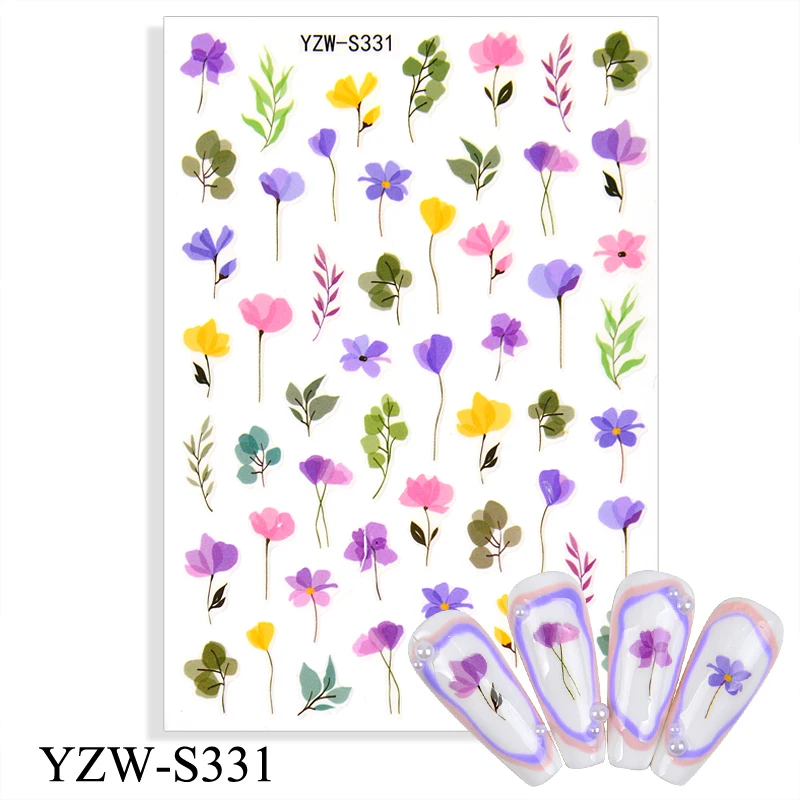 

New Year 3D Stickers for Nails Adhesive Decals Colorful Flowers Bouquet Design Halloween Manicure Foil Nail Art Decorations