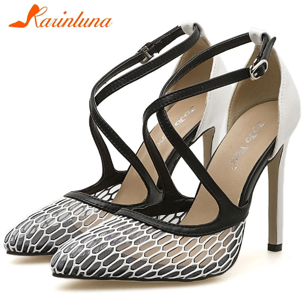 

KARINLUNA Sexy Lady Casual Party Club Sandals High Heels Buckle Strap Pointed Toe Cross Tied Sandals Women Summer Shoes Woman
