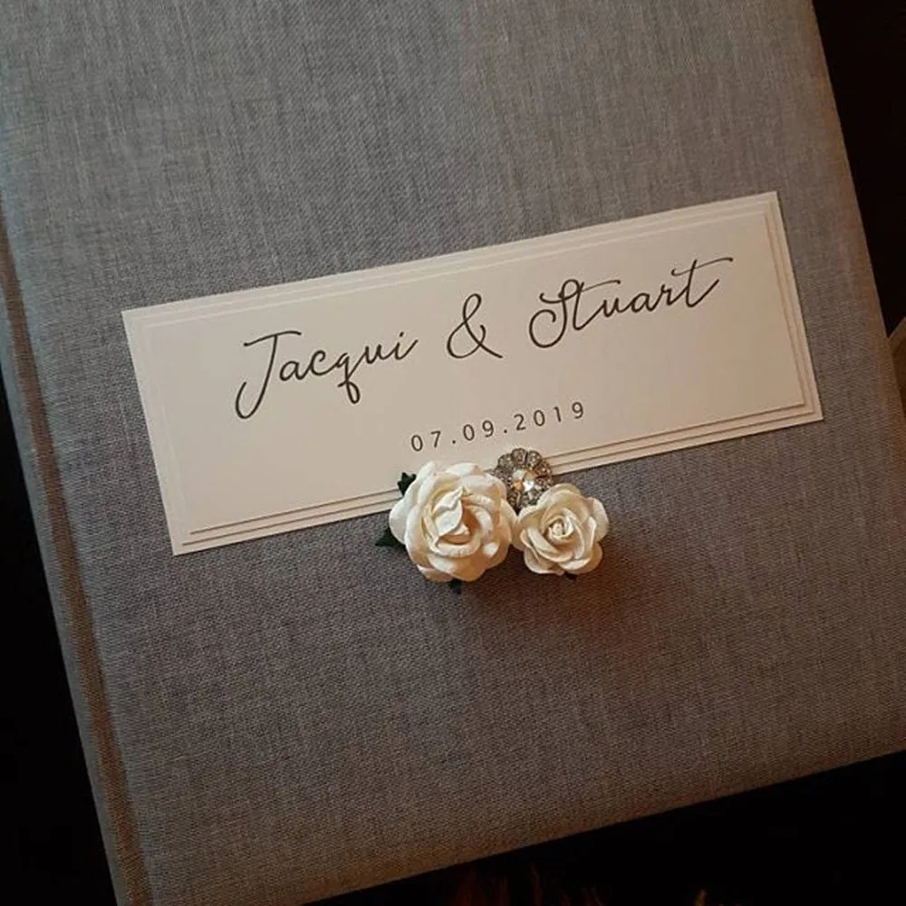 Wedding Guest Book & Pen Set Handmade Hessian Lace Rose & Butterfly Design. 