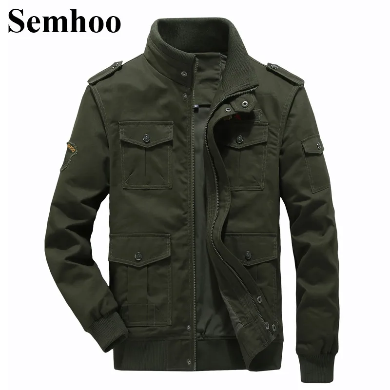 Новинка, мужская куртка в стиле милитари, зеленый, хаки, черный, 3 цвета, зимняя повседневная хлопковая однотонная Рабочая куртка на молнии, M-6XL - Цвет: army green
