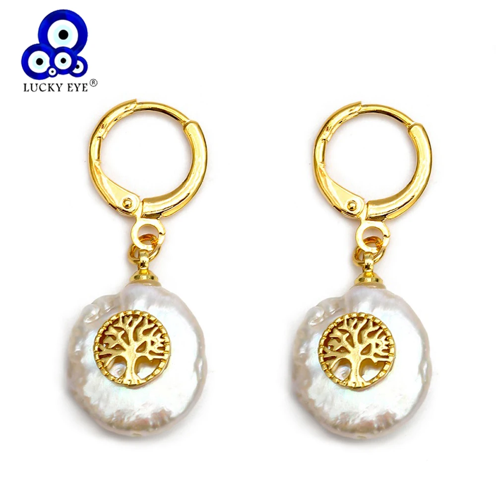 

Lucky Eye Irregular Pearl Drop earrings Gold Color Copper Tree of Life Snowflake Dangle Earrings Jewelry for Women Ladies EY6465
