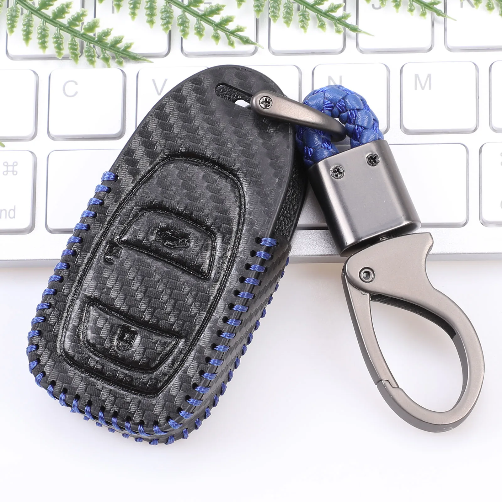 Чехол для ключей автомобиля из волоконной кожи для Subaru BRZ Forester Legacy Outback WRX STI Impreza XV Crosstrek Smart Remote Keyless Cover - Название цвета: Blue with Keychain