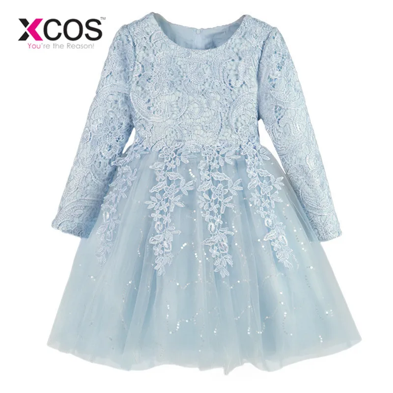 XCOS/Новинка г., платье для девочек, аппликационный цветок высококачественное свадебное платье с цветочным принтом для мальчиков элегантное белое банкетное платье с бантом для девочек