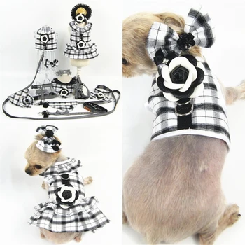 

Luxury Dog Cat Harness Pet Dress Vest Leash Set Classic Camellia Print Puppy Clothes Harness for Cat Small Dog Adjustable