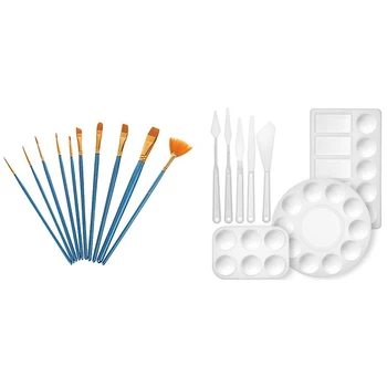 

1 Set Painting Palette and Painting Knife Set & 10 Pcs Paint Brushes Nylon Hair Pointed Tip Artist Paint Brush Set