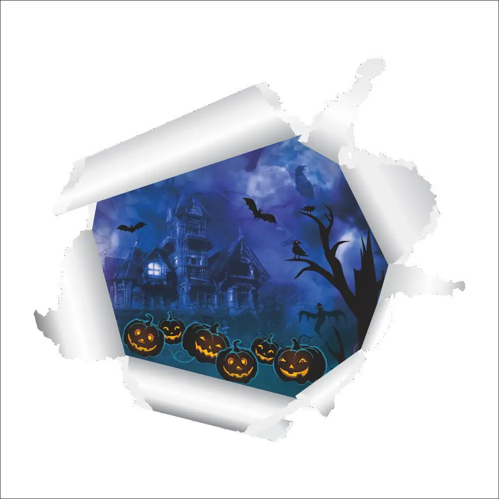 

GloryStar 3D Horrible Ghost Castle Pumpkin Lamp Wall Sicker for Halloween Living Room Decor