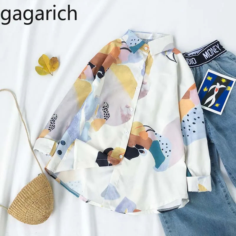 

Gagarich Women Blouse Spring Ladies Turn Down Collar Single Breasted Full Tops Vintage Loose Colorful Print Shirts Female Chic