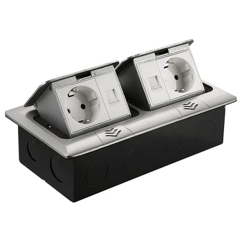 

-Up Ground Power Invisible Electrical Socket with Two European Style Double Socket Two Network Port EU Plug