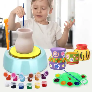 

Children Handicraft Art Toys Funny Hand Made Ceramic Pottery Wheel With DIY Clay Kits Pigment Device For Kids Gift