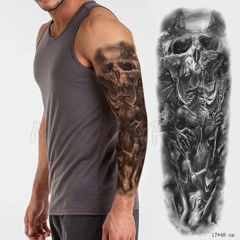 

Tattoo Sticker Temporary Full Arm Large skull movie monster fighting Waterproof hand Tatoo Flash Fake boy girl men Tatto