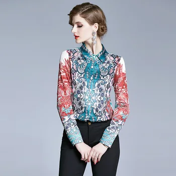 

Designer Summer Woman Blouse Shirt Women's Vintage Print Female Tops Fashion Long Sleeve Shirts QY35830