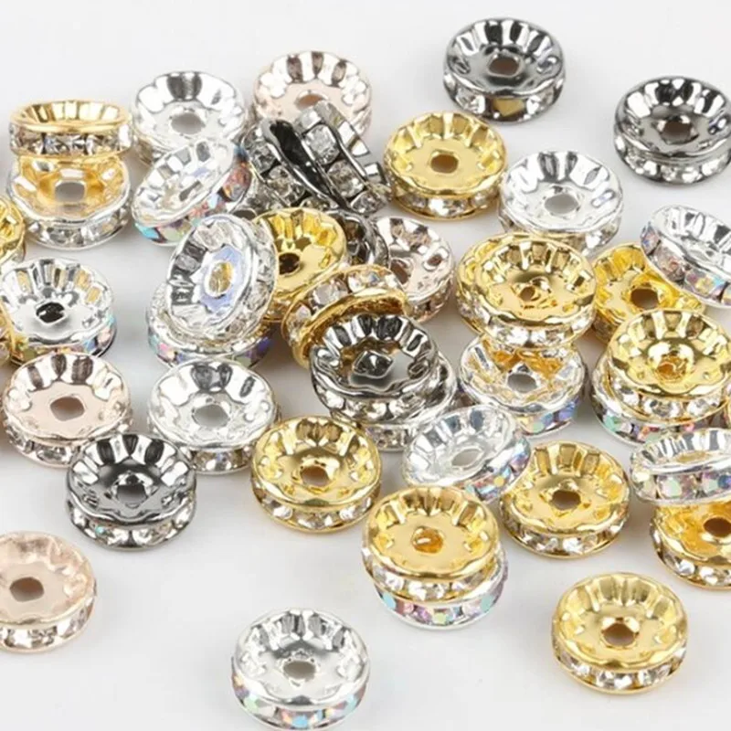 

fashion round silver/gold color spacer accessory new crystal stone round spacer jewelry findings 8mm 100 pieces xzja101