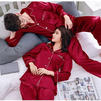 

couples silk pajamas women summer paragraph long thin ice silk suit ms cardigan male big yards of household to take