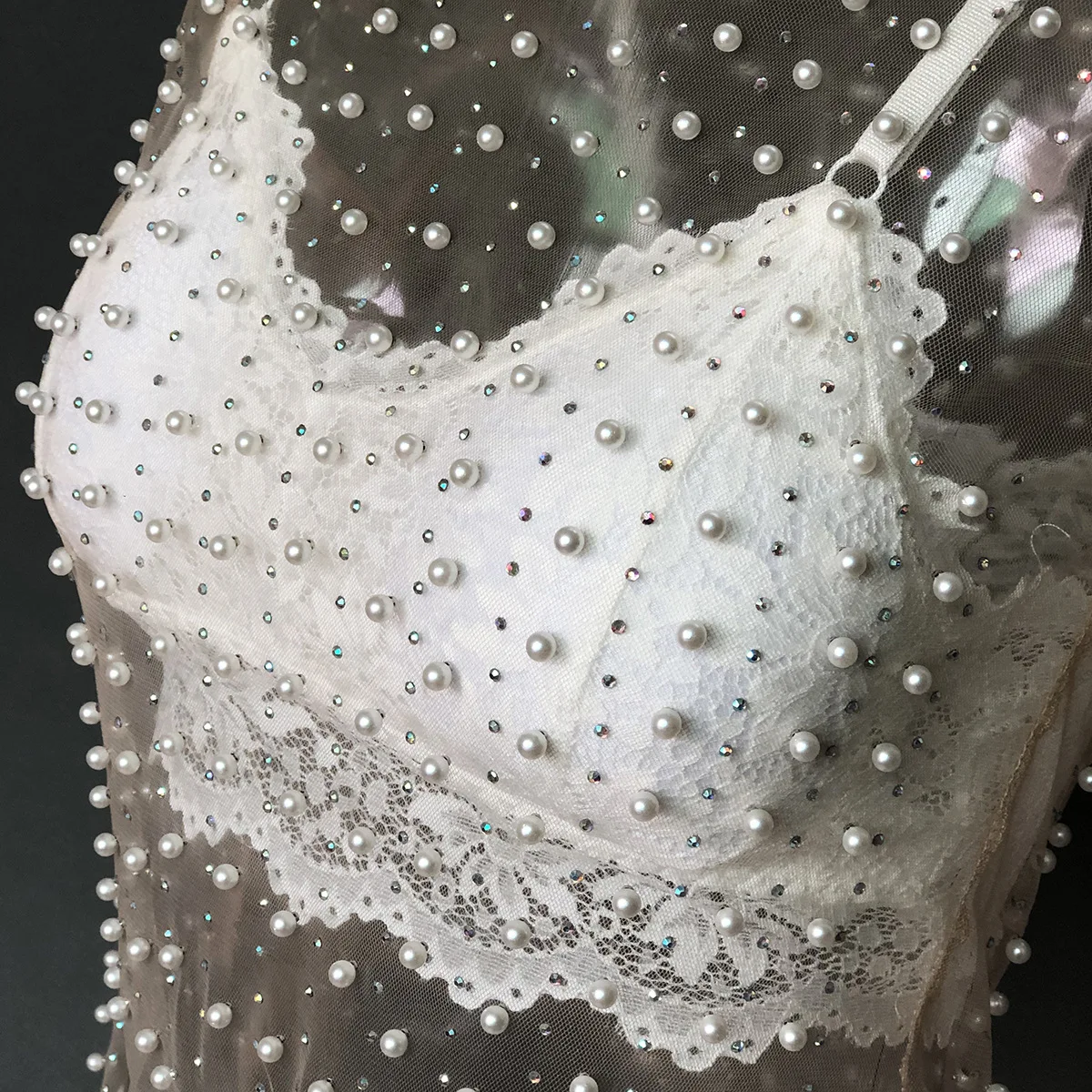Luxury Crystal Sexy See Through Long Sleeve T-shirt Lace Night Party Club Cropped Top Lady Fashion Balck Streetwear 2025