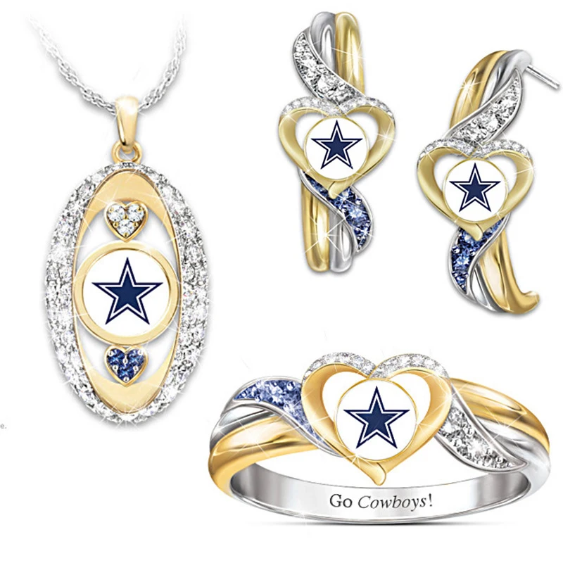 Мода Go Cowboys ювелирные изделия сверкающий Циркон золотого цвета Сердце Звезда кольцо Размер 6 7 8 9 10 Высокое качество Вечерние кольца для женщин Bague