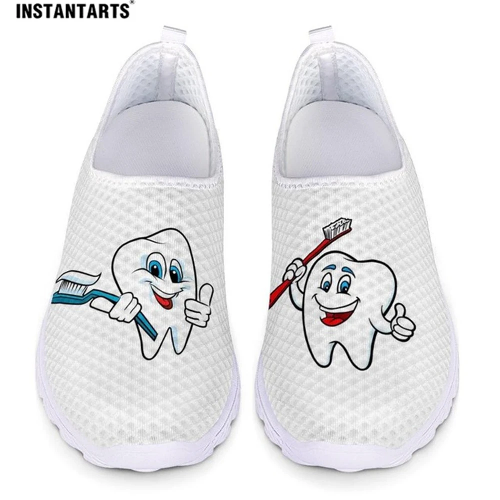 Instantarts Cute Cartoon Tooth Pattern Women Slip On Sneakers Dentist