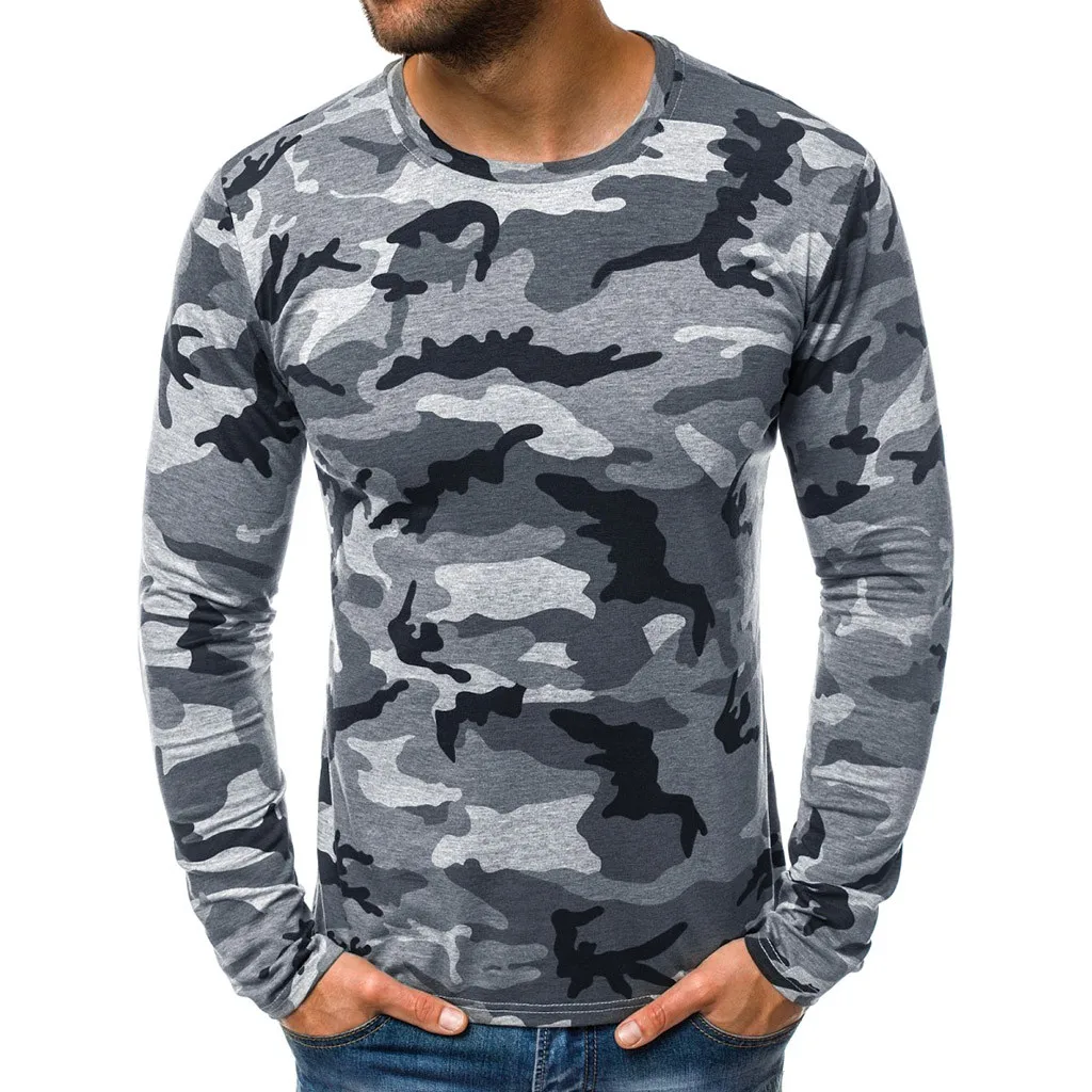 Fitted Camouflage T Shirts Long Sleeve O Neck Men T-shirt tshirt Tops
