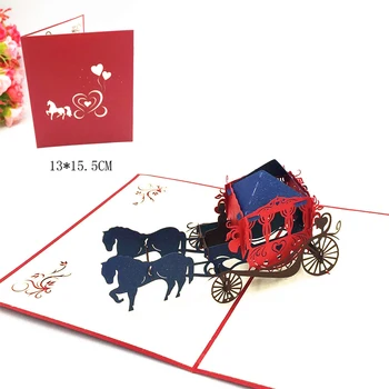 

3D Pop Up Card Laser Cut Greeting Cards With Envelope Handmade Kirigami Wedding lnvitation Love Carriage Postcards Wishes Gifts